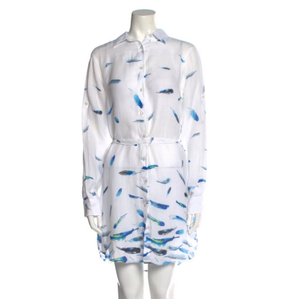 Vilebrequin Women Cotton Voile Shirt Dress Feather pattern Size 4